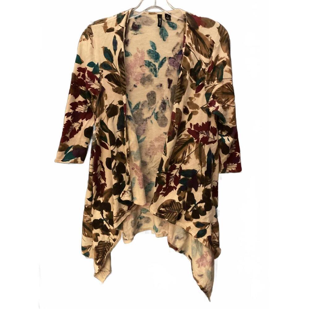 Relativity Tan with Abstract Floral  Botanicals Kimono Size S